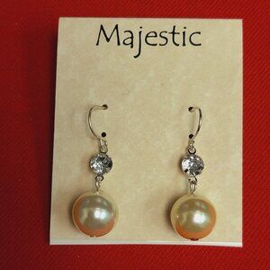 Majestic Faux Pearl Gold Tone Rhinestone Dangle Earrings